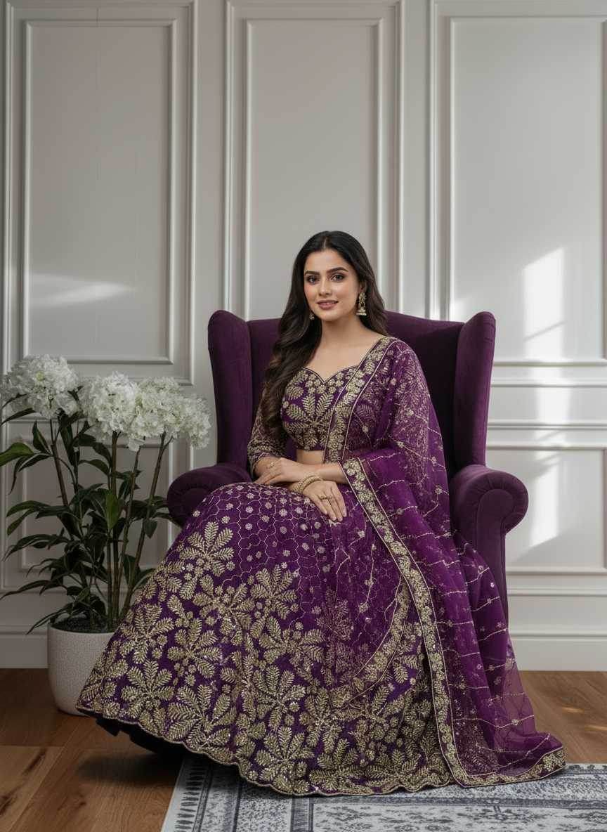 Butterfly Net Embroidered Lehenga - MYLUXURY LANE ENTERPRISE